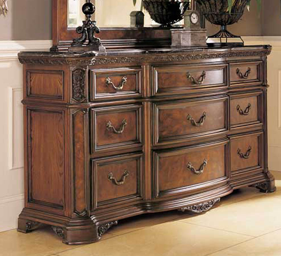 American Drew Grand Revival Dark Dresser Marble Veneer Top American Drew Grand Revival Dark Dresser Marble Veneer Top