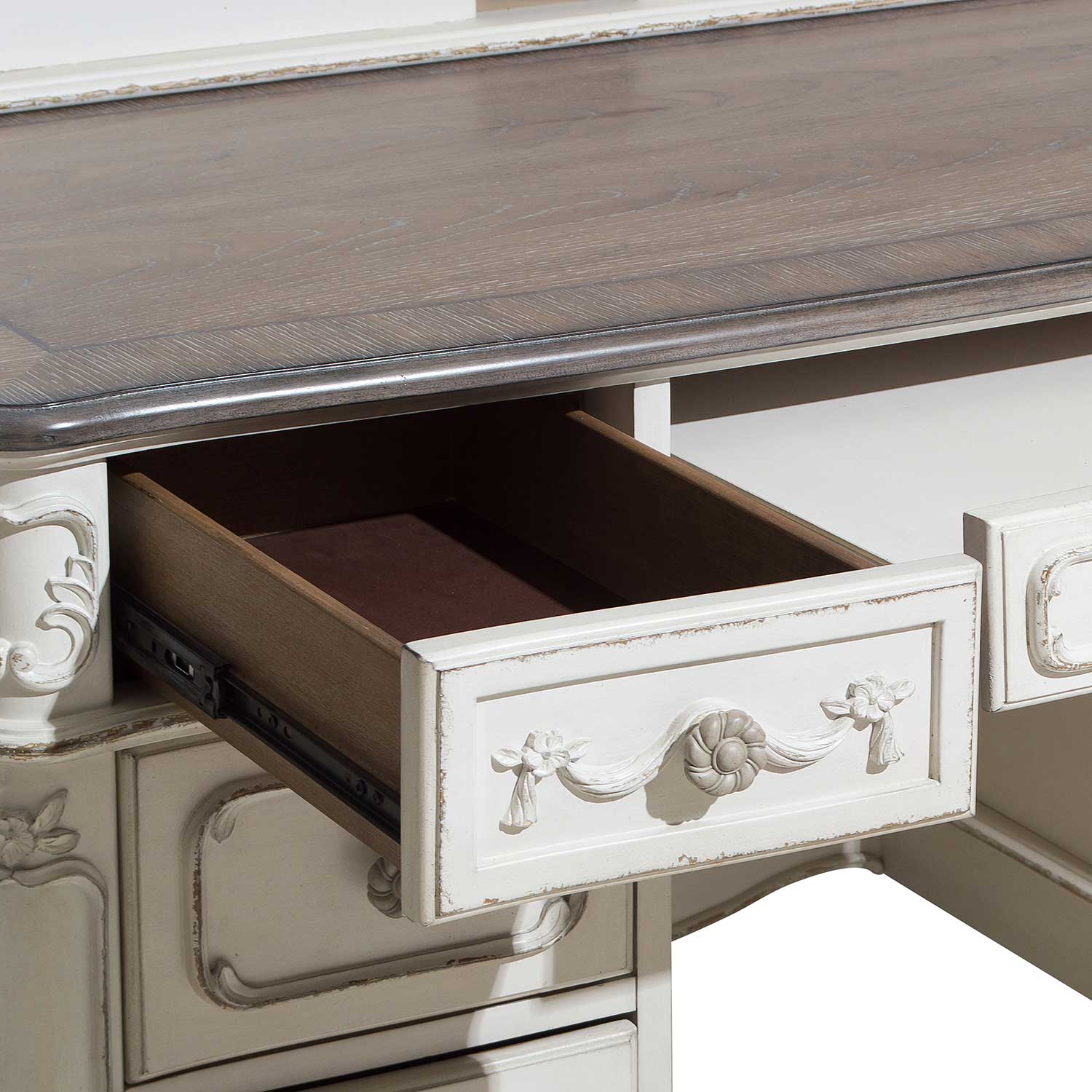 Homelegance Cinderella Writing Desk Hutch - Antique White with Gray Rub-Through