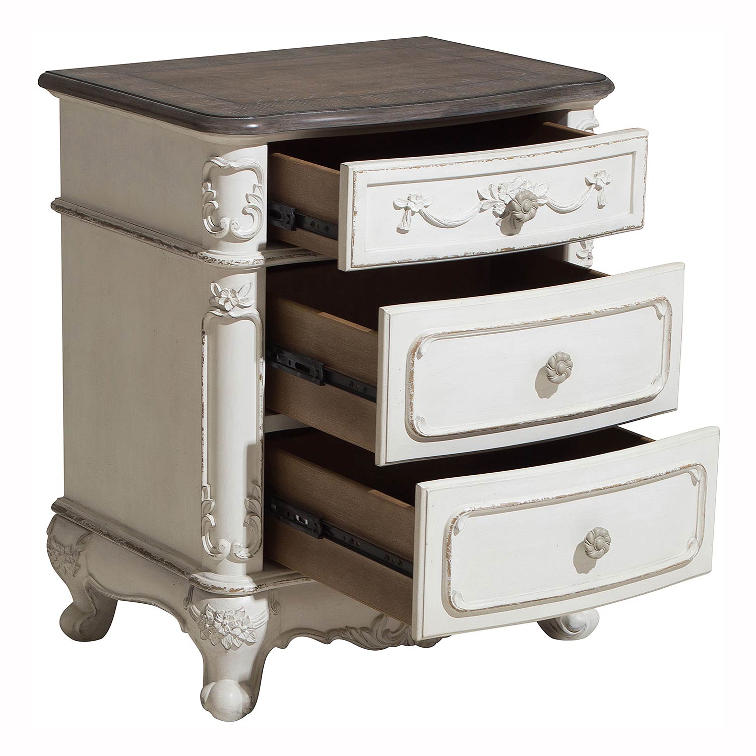 Homelegance Cinderella Night Stand - Antique White with Gray Rub-Through