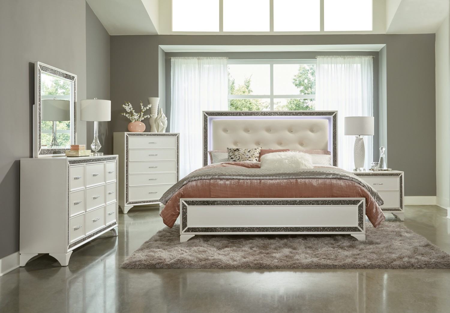 Homelegance Salon Bedroom Set - White Pearlescent