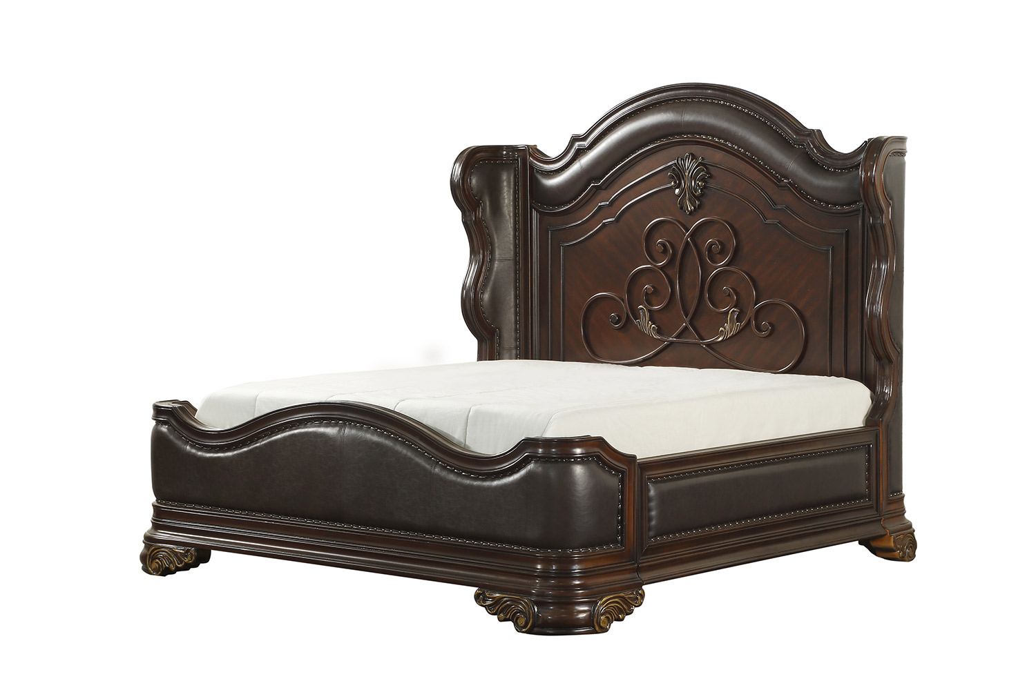 Homelegance Royal Highlands Panel Bed - Rich Cherry - Brown Bi-Cast Vinyl