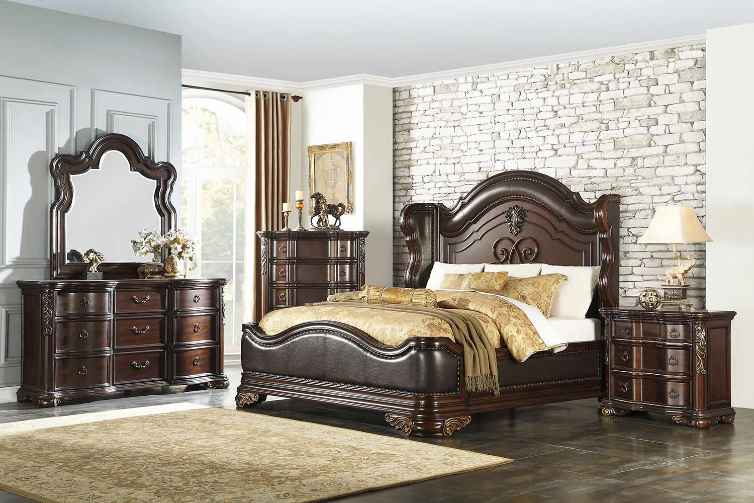 Homelegance Royal Highlands Panel Bedroom Set - Rich Cherry - Brown Bi-Cast Vinyl