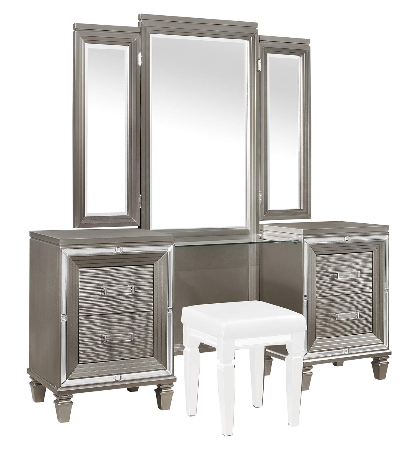 Homelegance Tamsin Vanity Dresser with Mirror - Silver-Gray Metallic