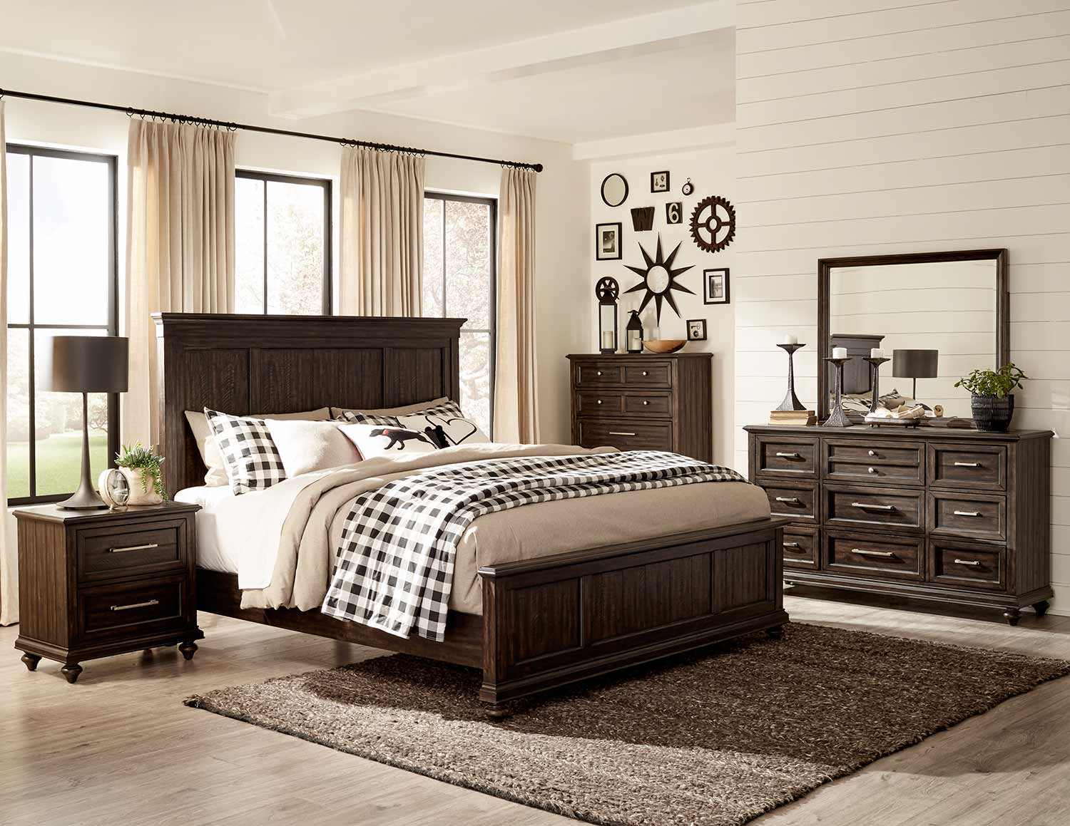Homelegance Cardano Bedroom Set - Driftwood Charcoal over Acacia Solids and Veneers