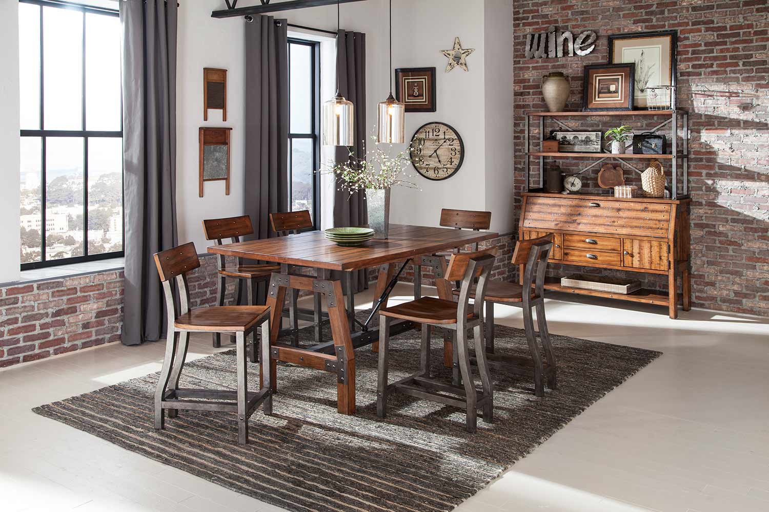 Homelegance Holverson Counter Height Dining Set - Rustic Brown