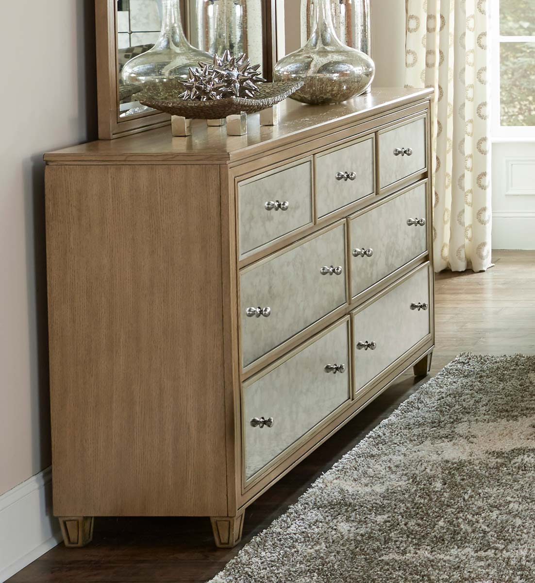 Homelegance Kalette Dresser - Light Oak - Antiqued mirrored