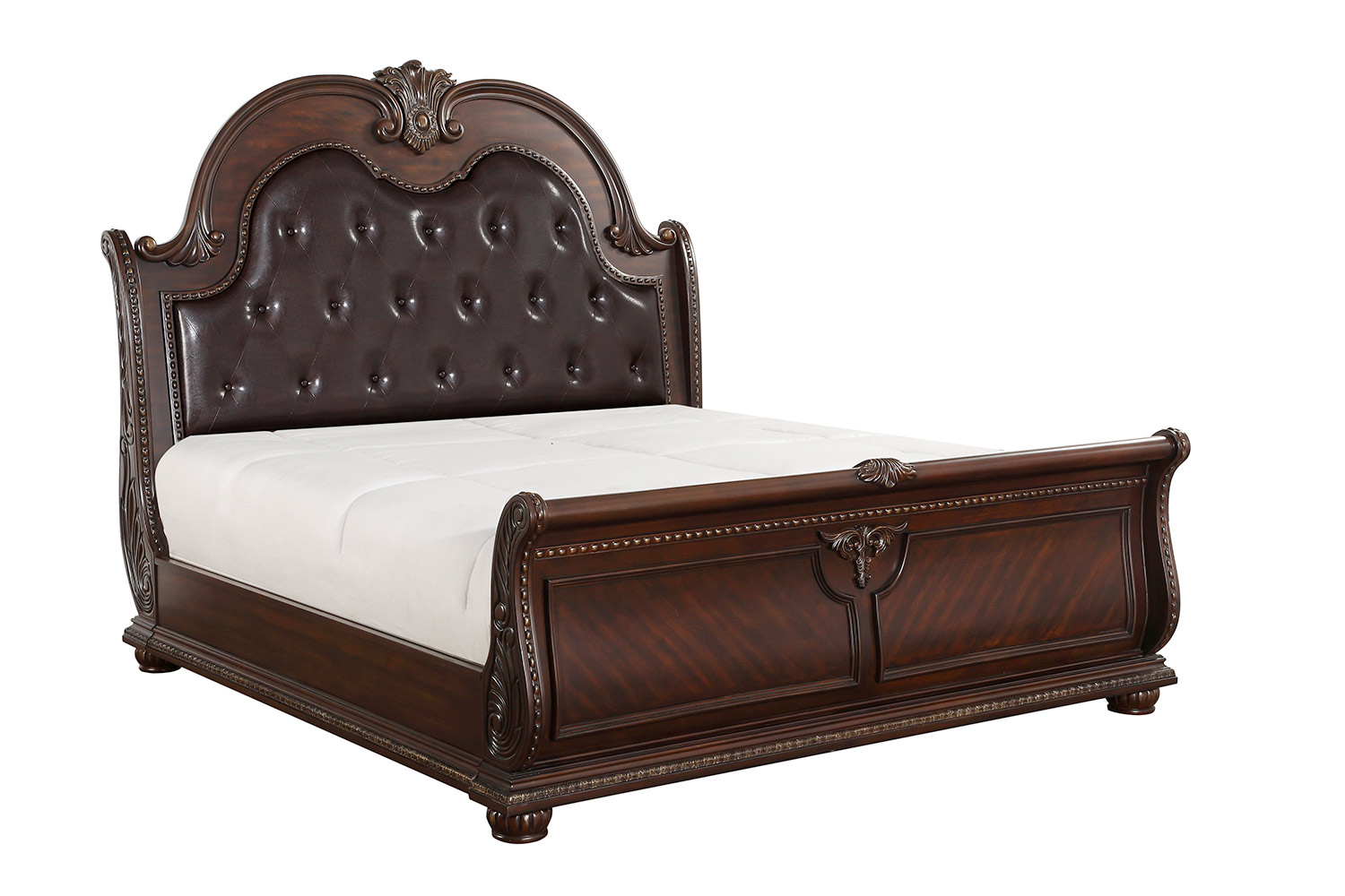 Homelegance Cavalier Sleigh Bed - Dark Cherry - Brown Bi-Cast Vinyl