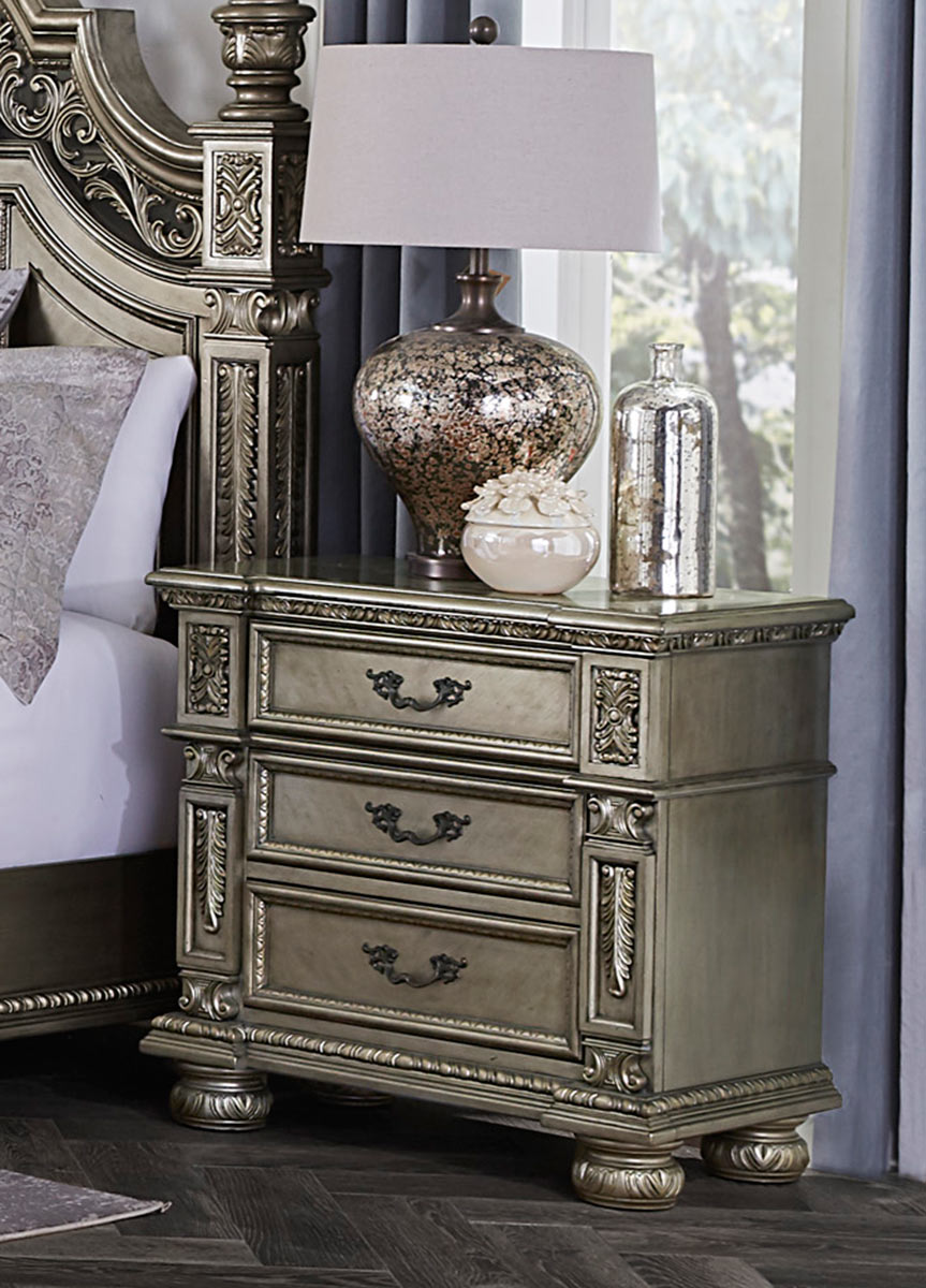Homelegance Catalonia Night Stand - Traditional Platinum Gold Finish with Cherry Veneer