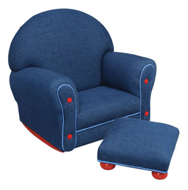 KidKraft Upholstered Rocker with Ottoman - Denim