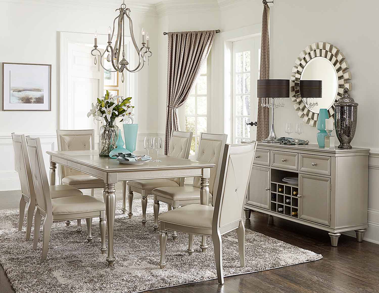 Homelegance Celandine Dining Set - Silver - Bi-Cast Vinyl Homelegance Celandine Dining Set - Silver - Bi-Cast Vinyl