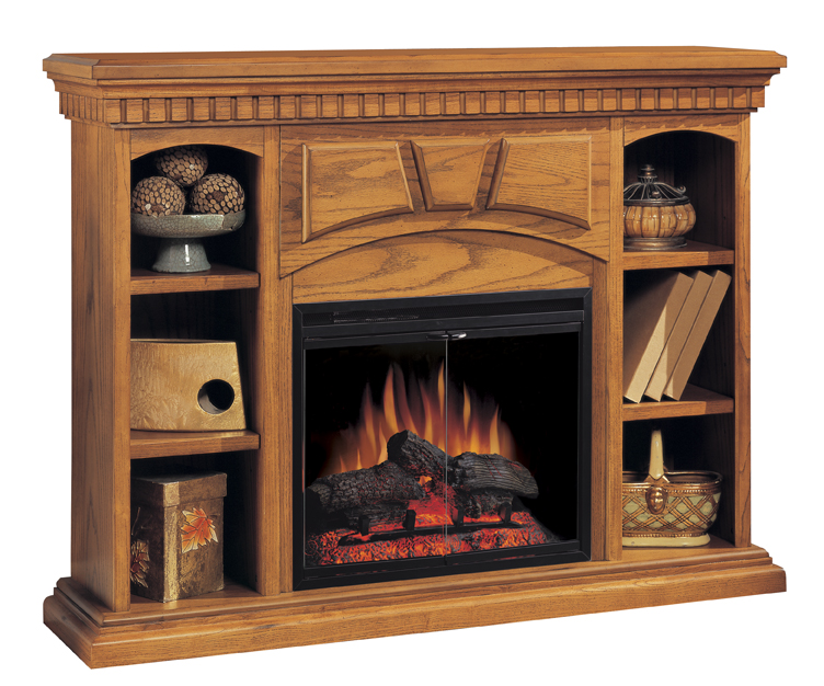 Portland Premium Oak Bookcase Electric Fireplace 23 inch-Classic Flame