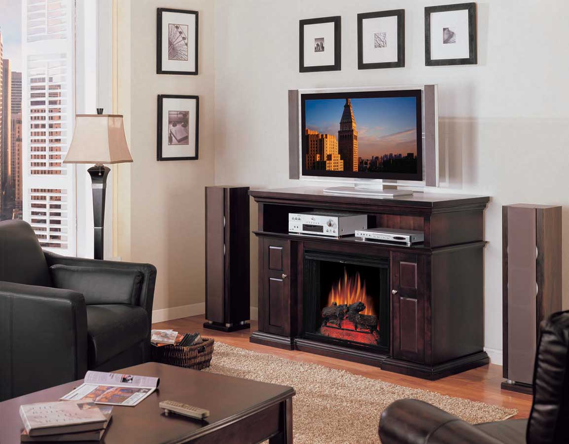 Pasadena Home Theater Brown Espresso Electric Fireplace 28 inch -Classic Flame