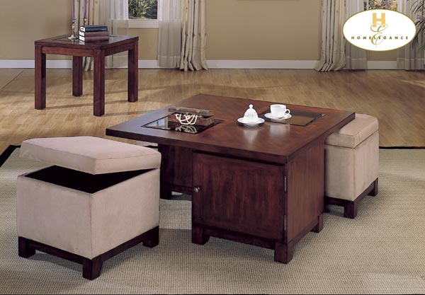 Homelegance Symphony Square Cocktail Table-Ottoman-Peat Microfiber