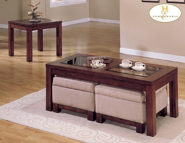 Homelegance Symphony Cocktail Table-Cherry Finish-Ottoman-Peat