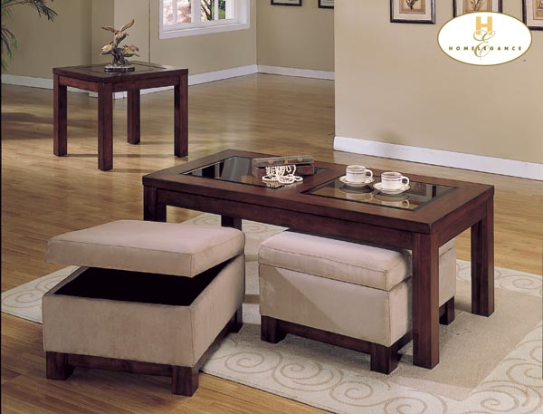 Homelegance Symphony Cocktail Table-Cherry Finish-Ottoman-Peat