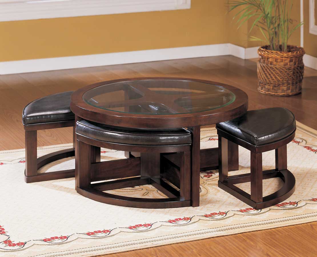 Homelegance Brussel Round Cocktail Table with 4 Ottomans