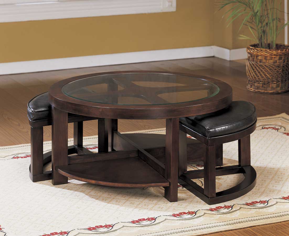 Homelegance Brussel Round Cocktail Table with 2 Ottomans