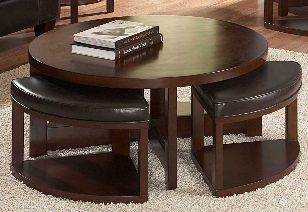 Homelegance Brussel II Round Cocktail Table with 4 ottomans