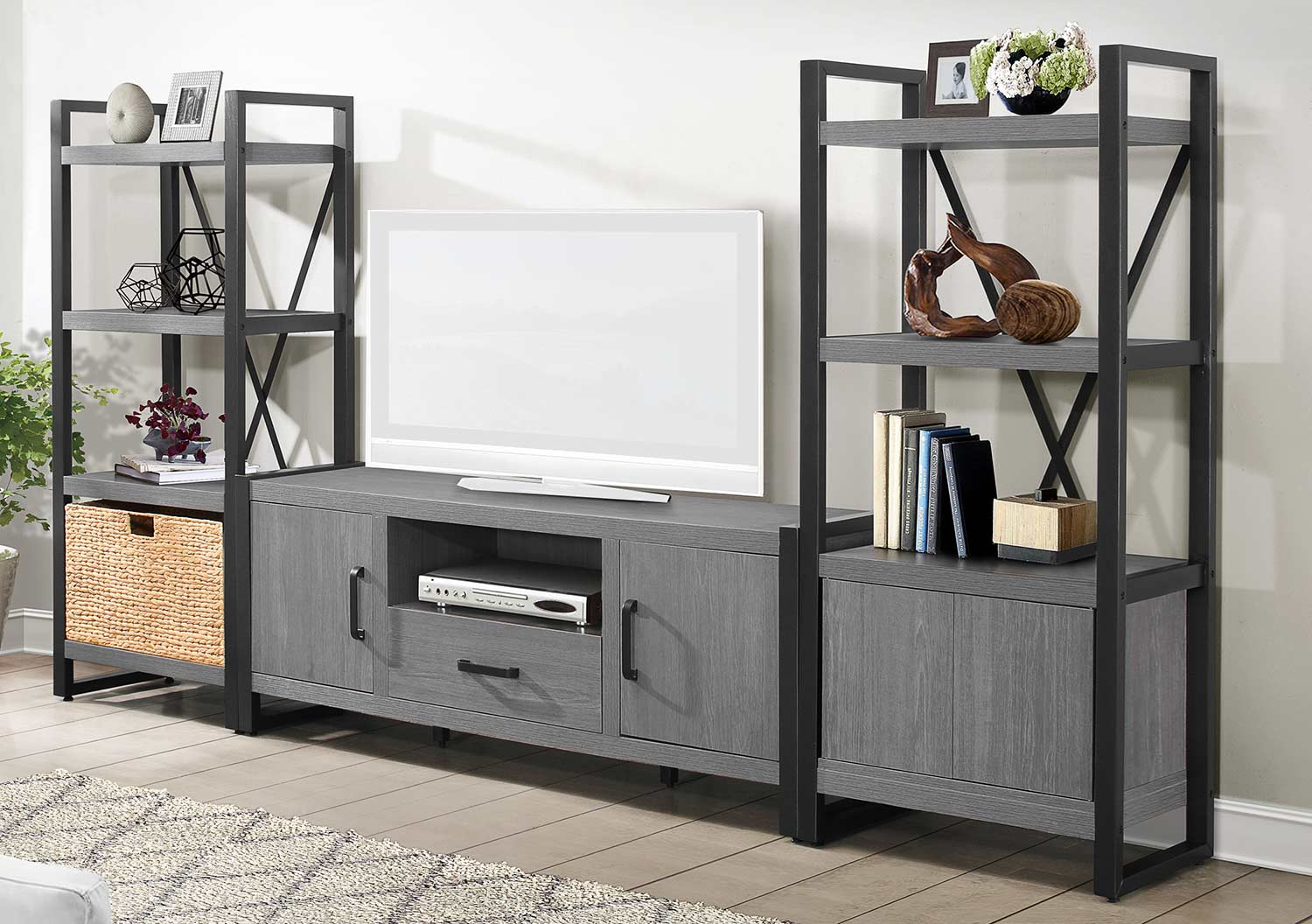 Homelegance Dogue 63-inch Entertainment Center Set - Gunmetal - Gray Homelegance Dogue 63-inch Entertainment Center Set - Gunmetal - Gray