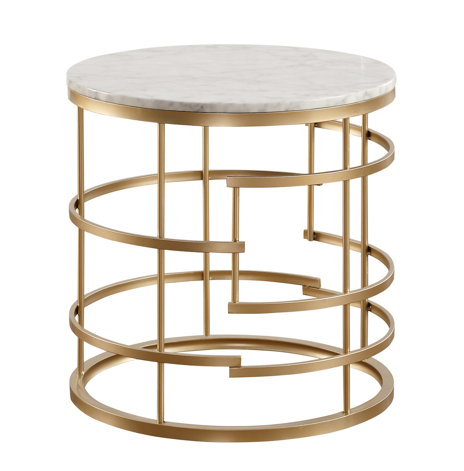 Homelegance Brassica Round End Table with Faux Marble Top - Gold - White Marble Top