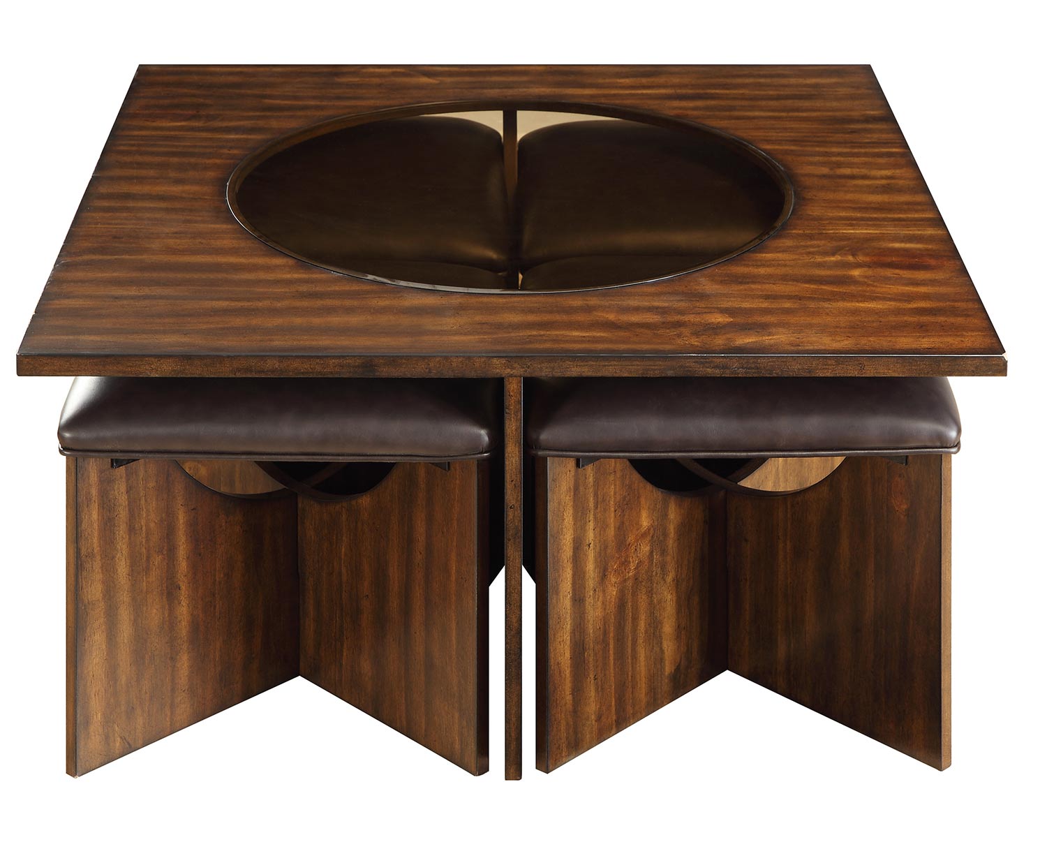Homelegance Akita Cocktail/Coffee Table with Four Stools - Cherry