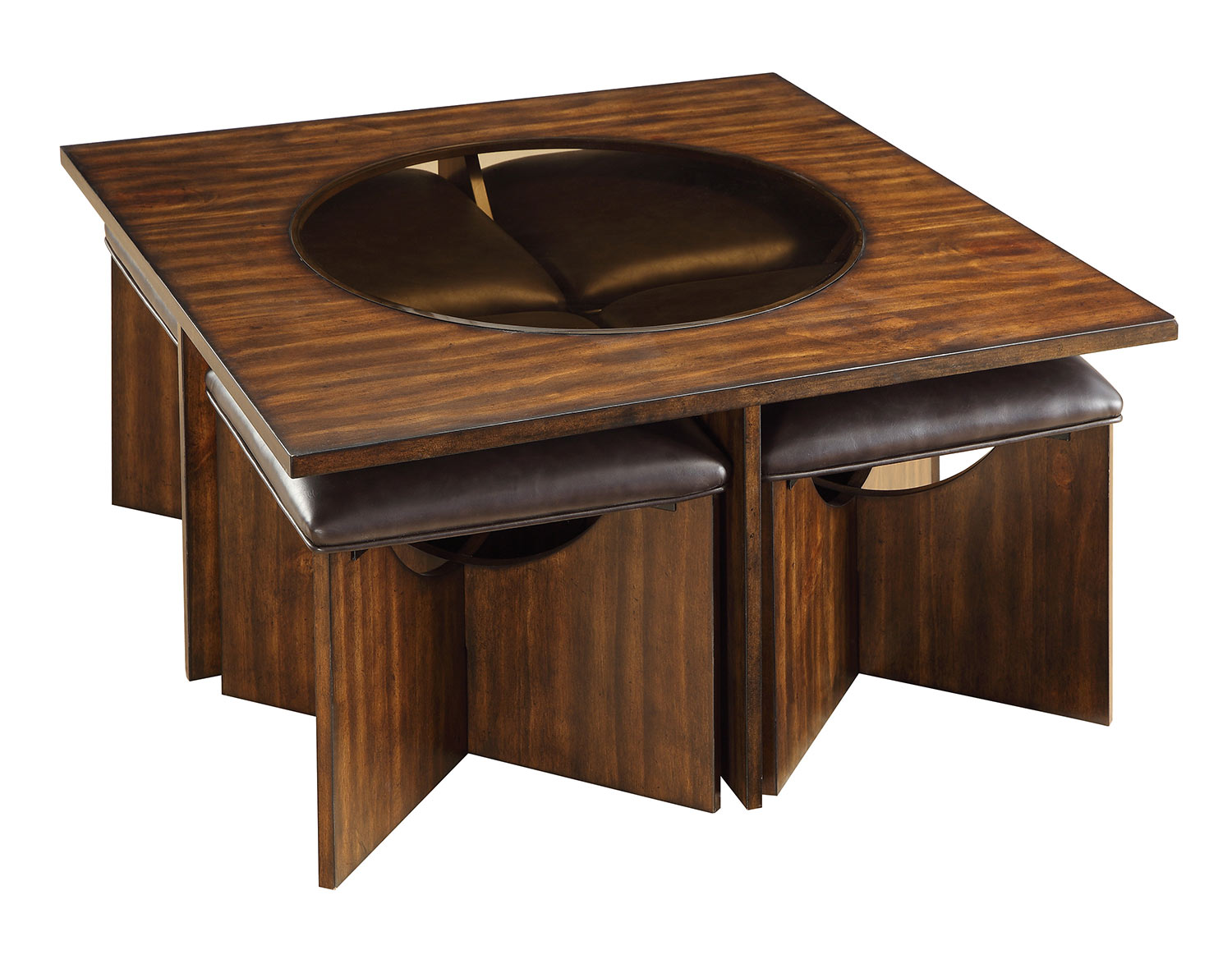 Homelegance Akita Cocktail/Coffee Table with Four Stools - Cherry