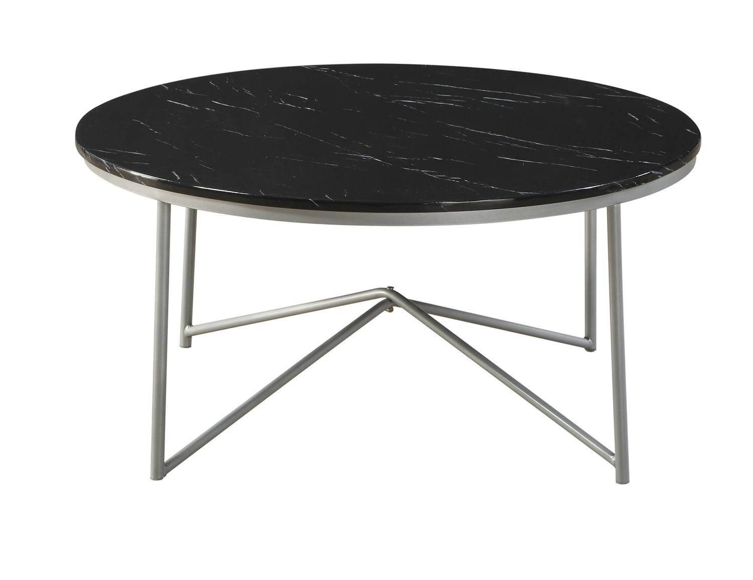 Homelegance Perivale 3-Piece Cocktail/Coffee Tables - Black Marble - Silver Legs