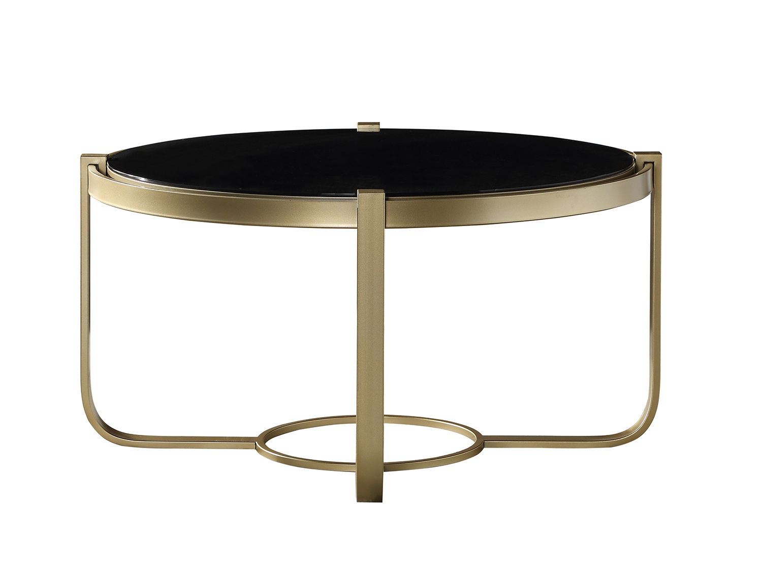 Homelegance Caracal Round Cocktail Table with Black Glass Insert - Gold