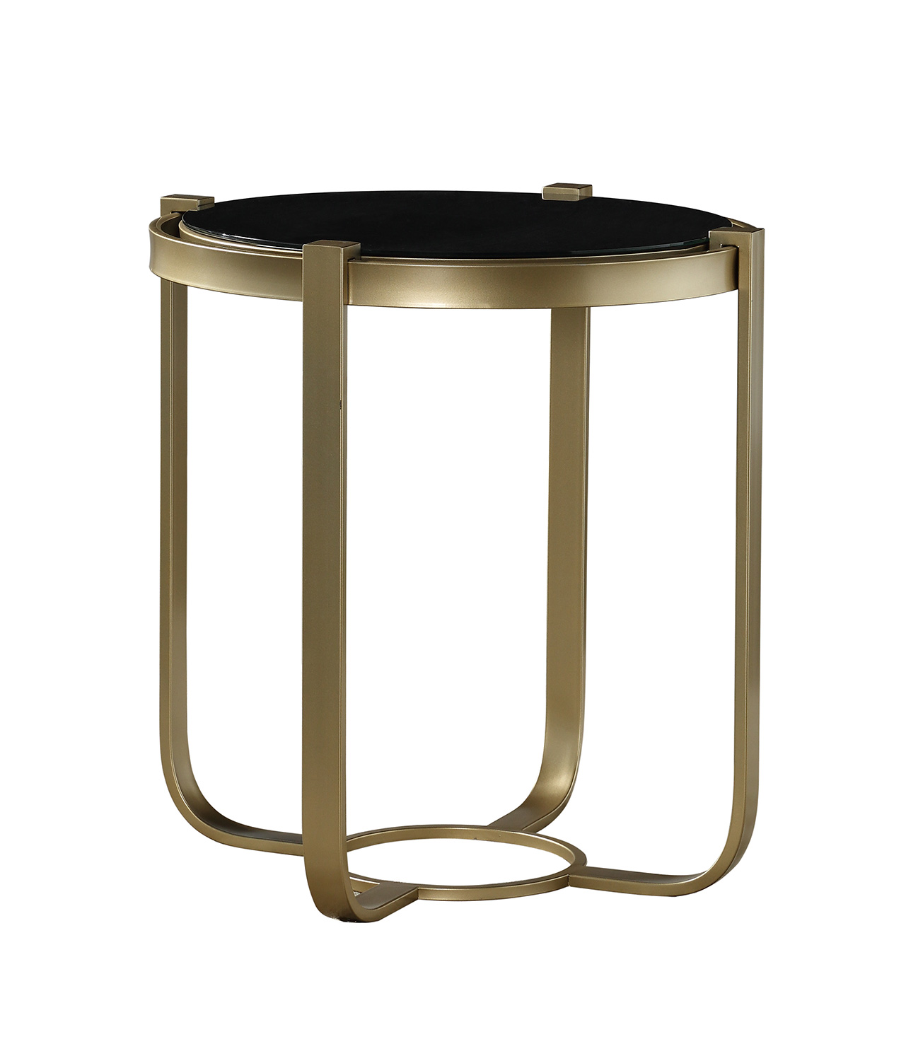Homelegance Caracal Round End Table with Black Glass Insert - Gold