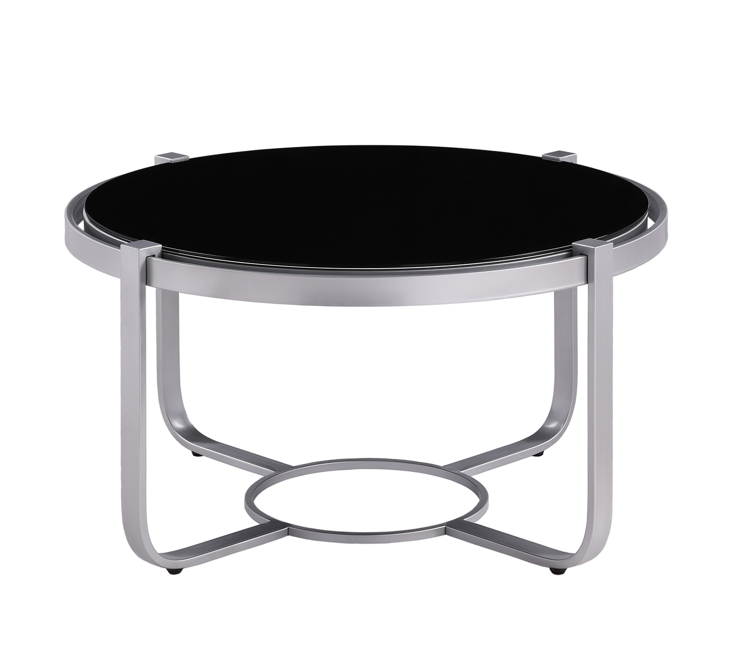 Homelegance Caracal Round Cocktail Table with Black Glass Insert - Silver