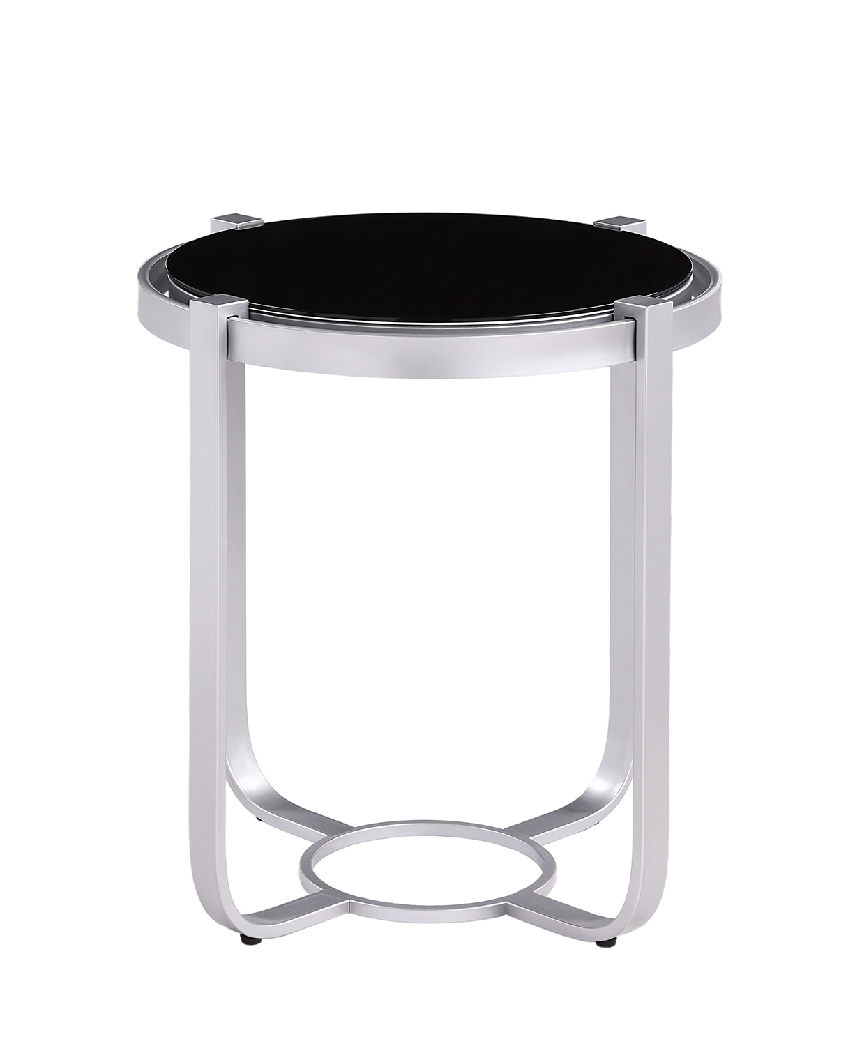 Homelegance Caracal Round End Table with Black Glass Insert - Silver