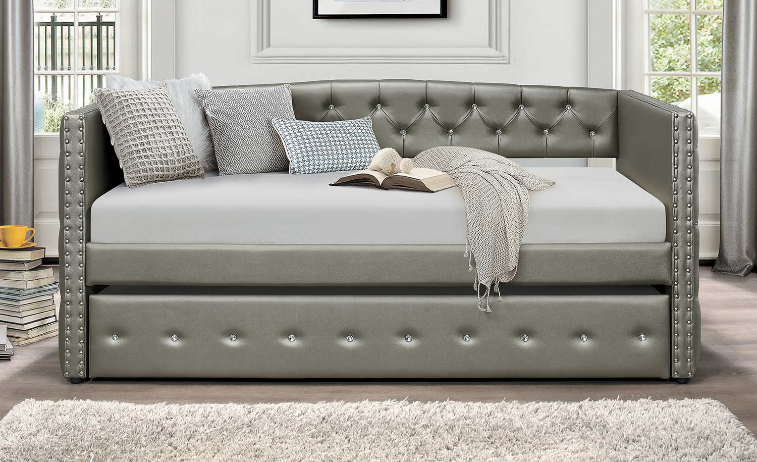 Homelegance Trill Daybed with Trundle - Silver Vinyl