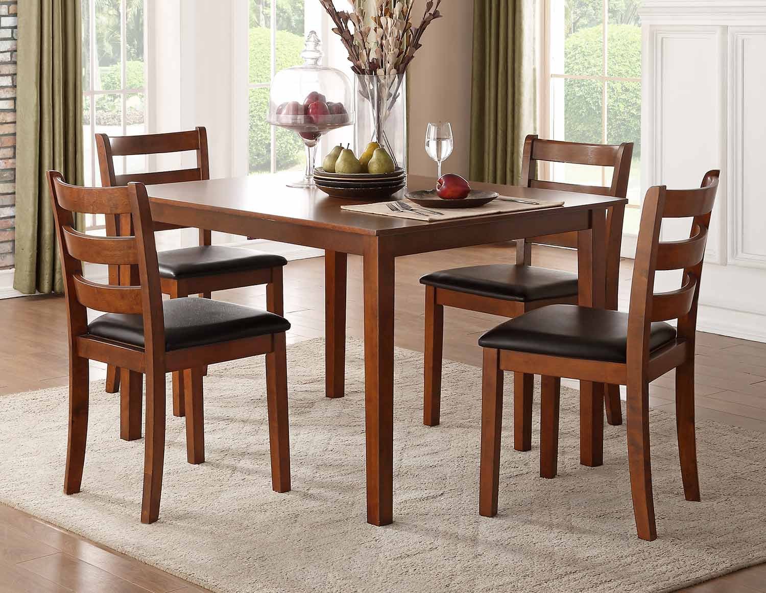 Homelegance Ivins 5-Piece Dining Set - Cherry - Dark Brown Bi-Cast Vinyl