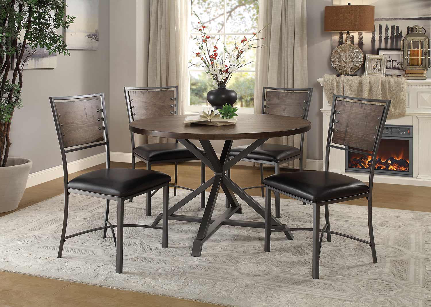 Homelegance Fideo Round Dining Set - Rustic - Gray Metal