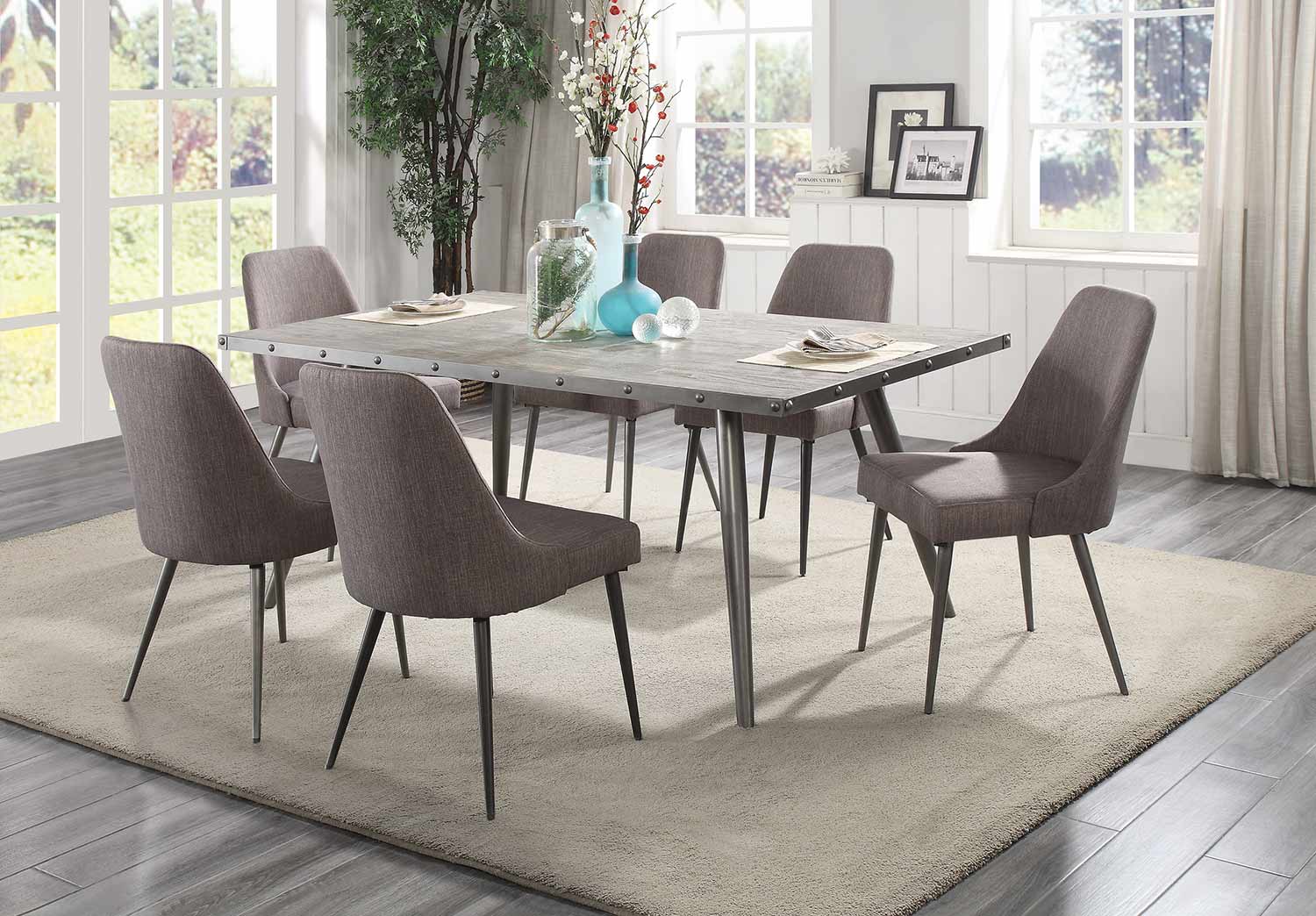 Homelegance Palladium Dining Set - Elm Solid - Grey Powder Coated Metal Homelegance Palladium Dining Set - Elm Solid - Grey Powder Coated Metal