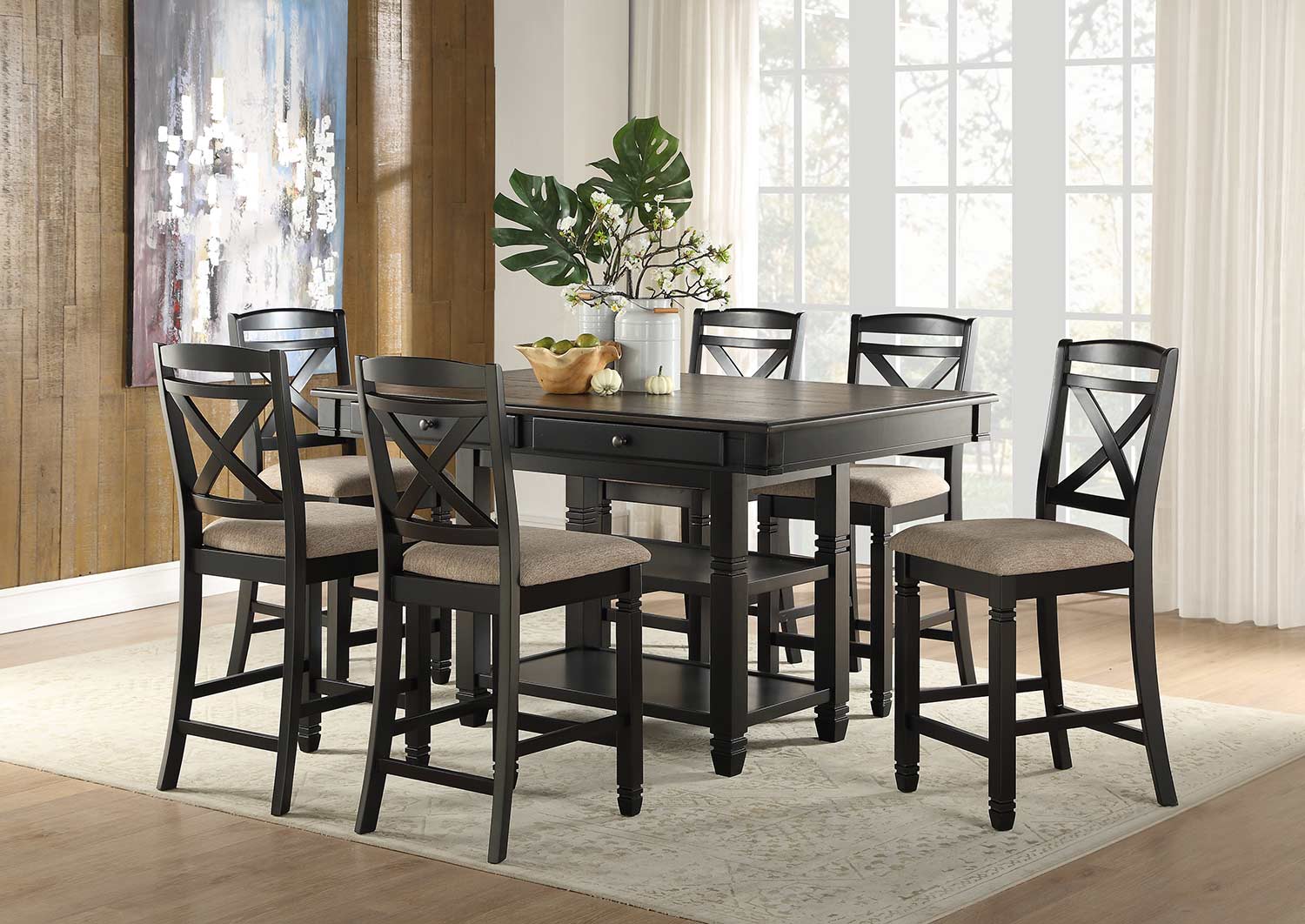 Homelegance Baywater Counter Height Dining Set - Black -Natural