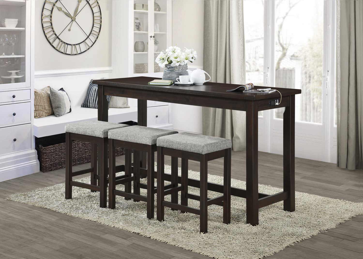 Homelegance Connected 4-Piece Pack Counter Height Set - Espresso