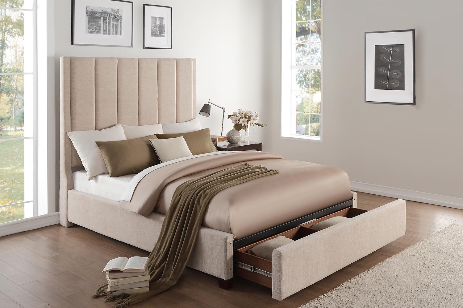 Homelegance Neunan Platform Storage Bed Beige 5876BE1DW at