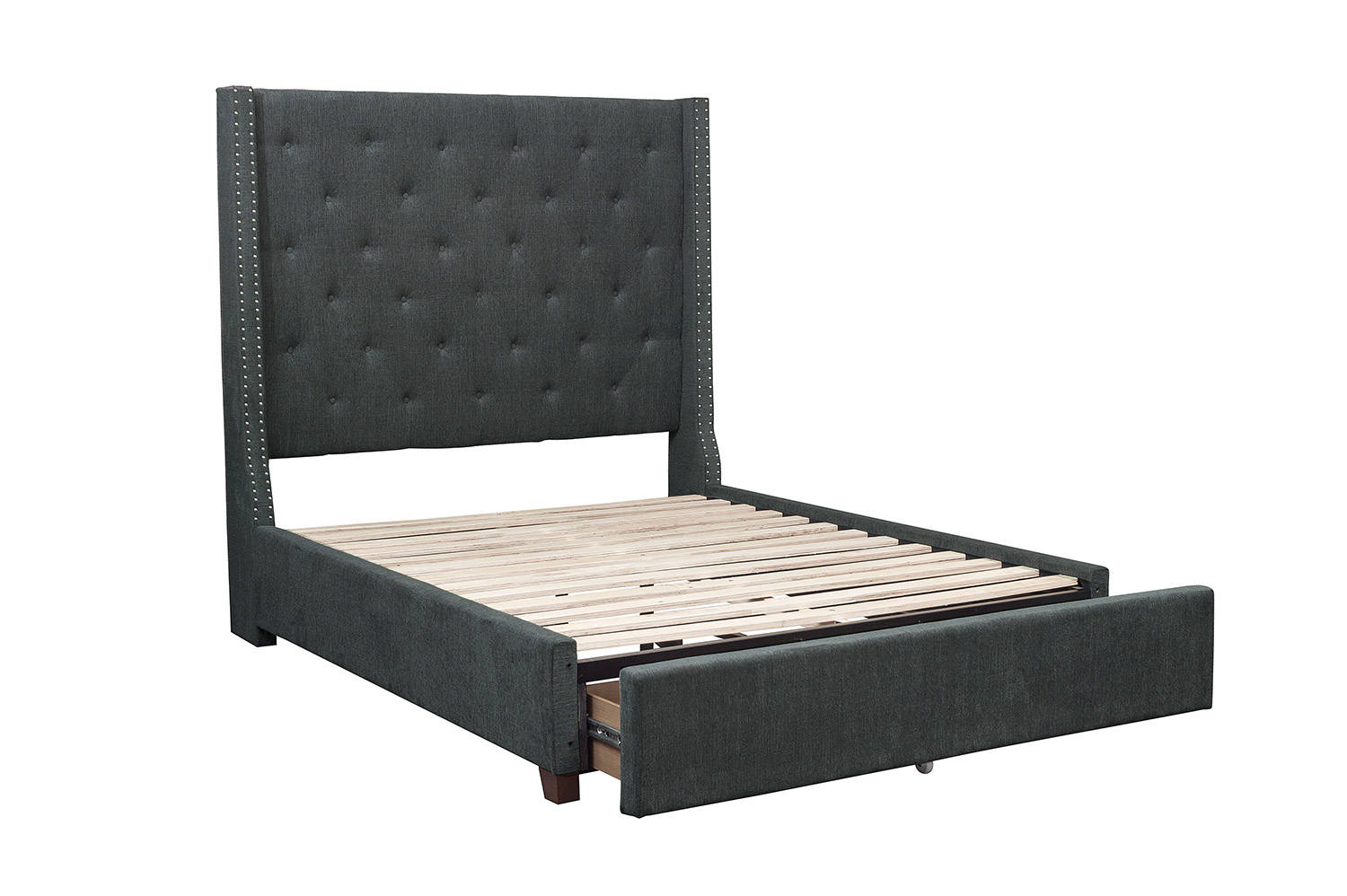 Homelegance Fairborn Tufted Platform Bed with Storage Footboard - Dark Gray