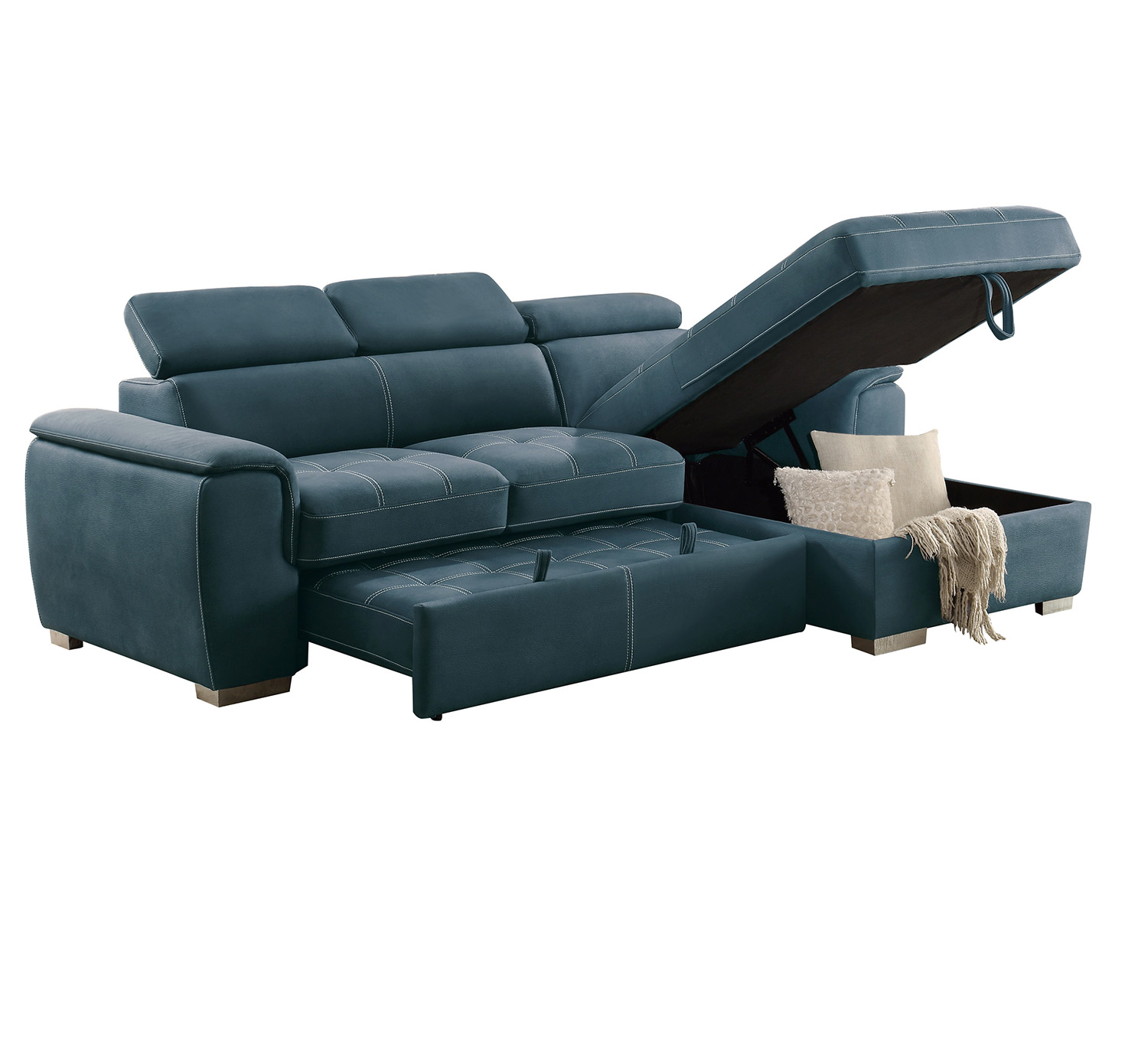 Homelegance Ferriday Sectional with Pull-out Bed and Hidden Storage - Blue