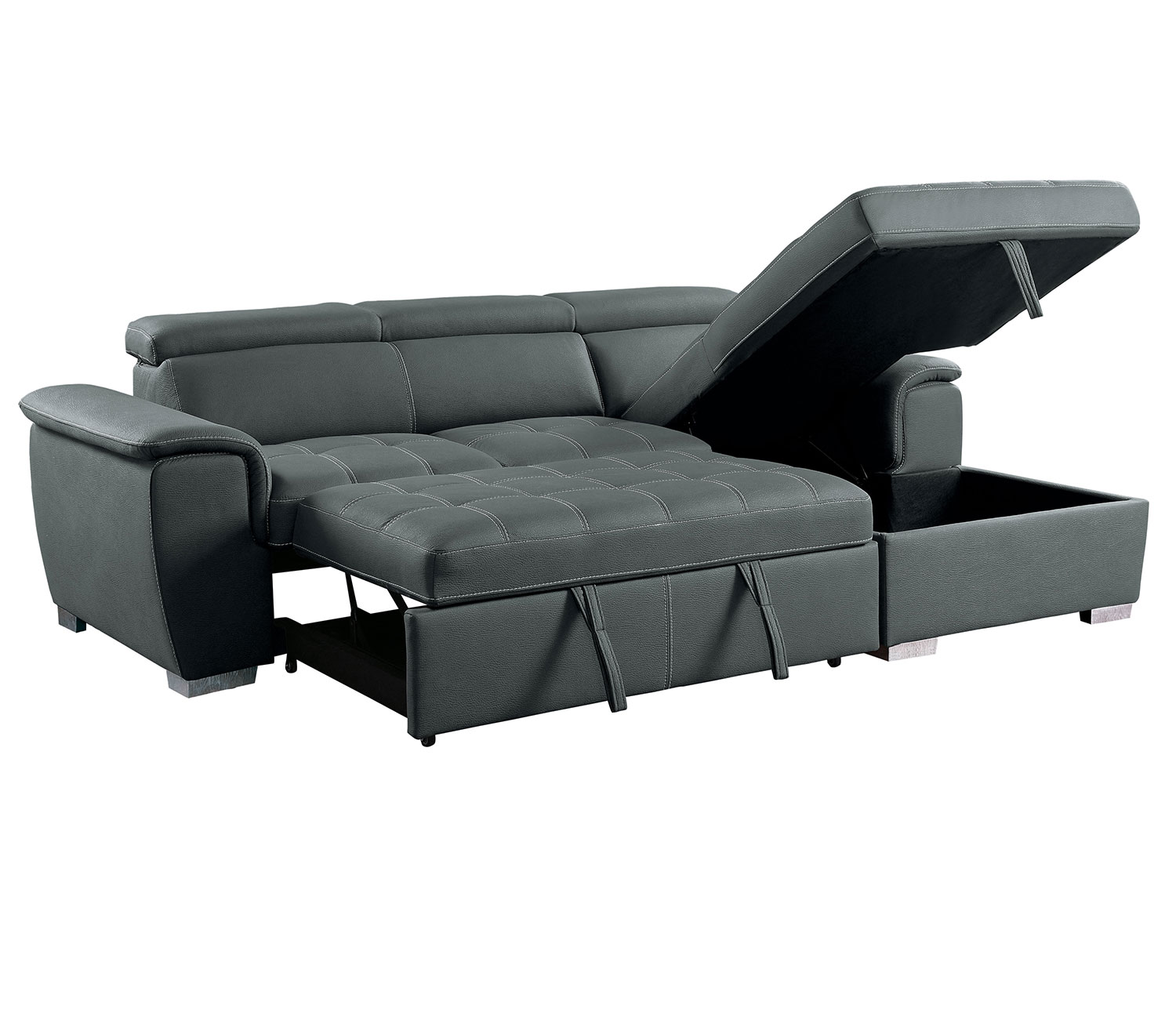 Homelegance Ferriday Sectional with Pull-out Bed and Hidden Storage - Gray