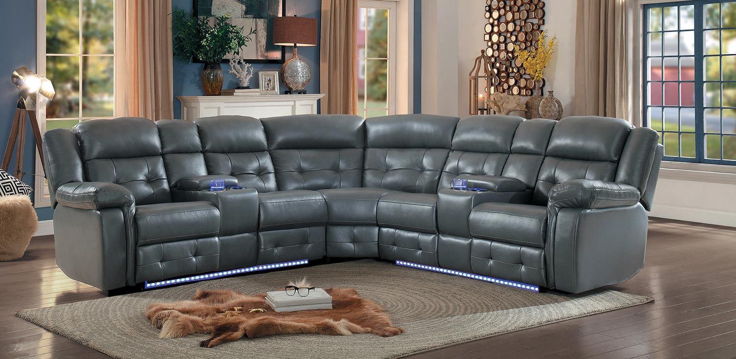 Homelegance Kalmar Power Sectional Sofa - Gray Leather Homelegance Kalmar Power Sectional Sofa - Gray Leather
