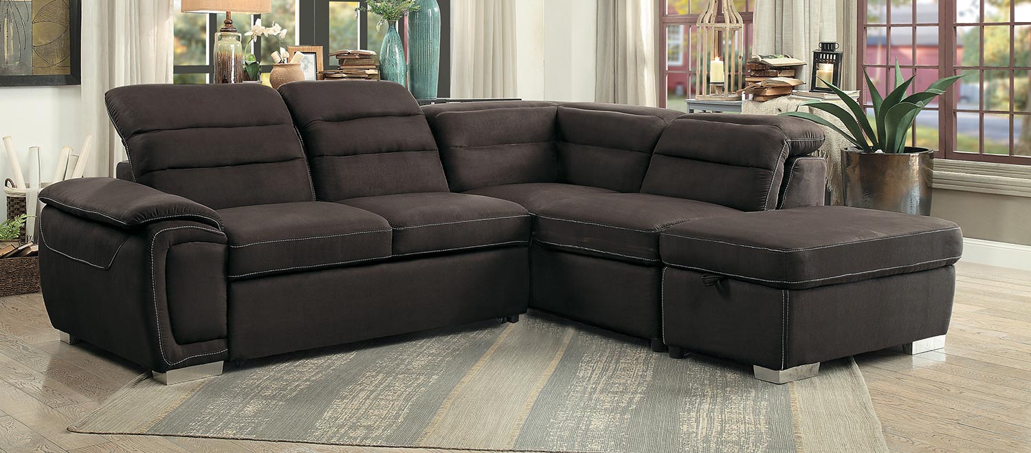 Homelegance Platina Sectional With Pull-Out Bed And Storage Ottoman - Chocolate