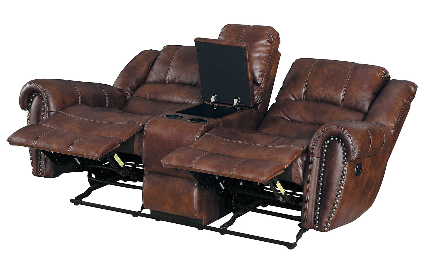 Homelegance Center Hill Double Glider Reclining Love Seat With Center Console - Dark Brown