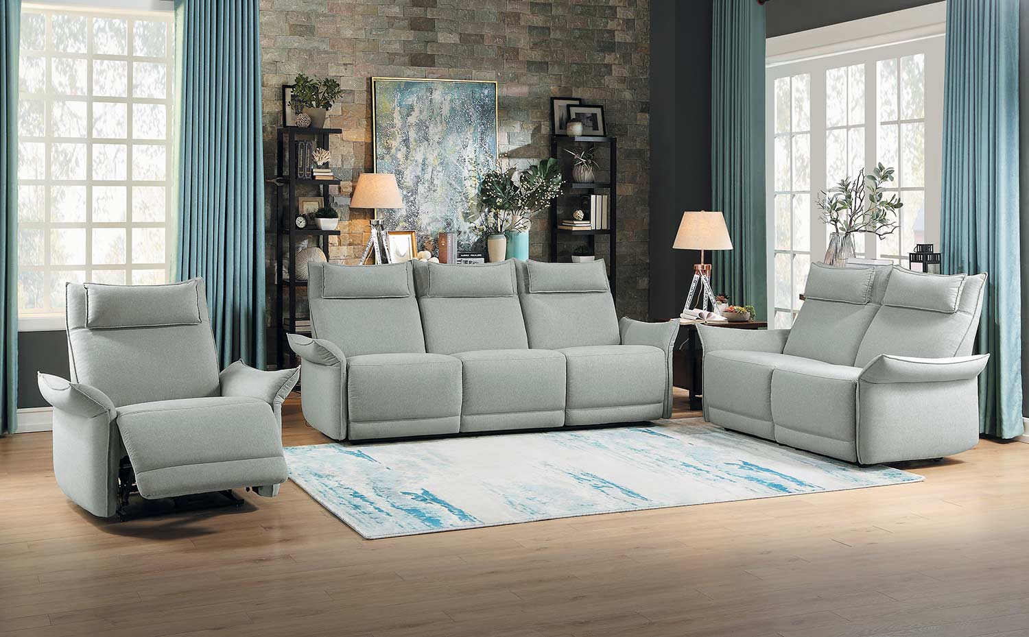 Homelegance Linette Power Reclining Sofa Set - Ocean