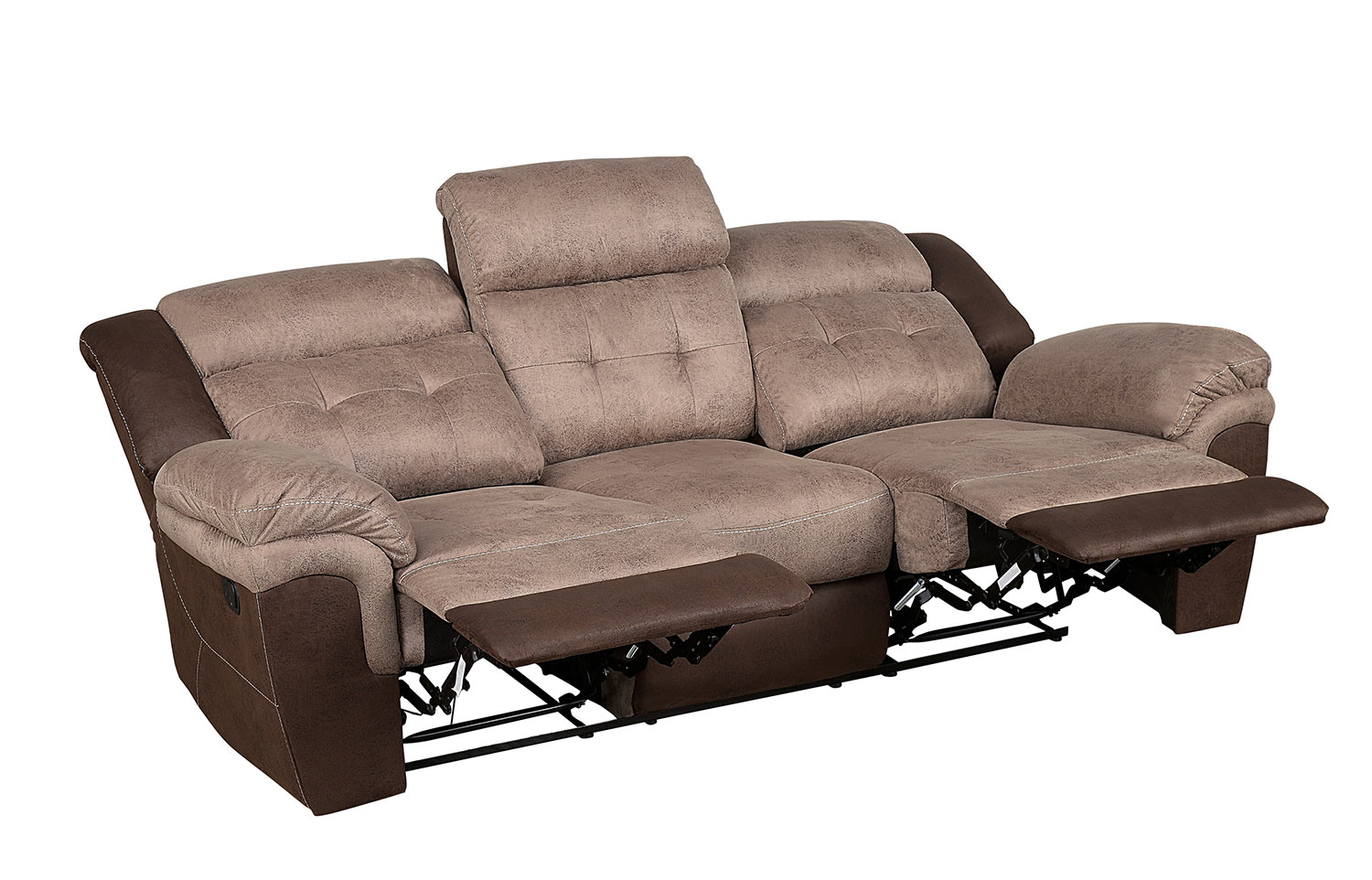 Homelegance Chai Double Reclining Sofa - Brown and dark brown polished microfiber