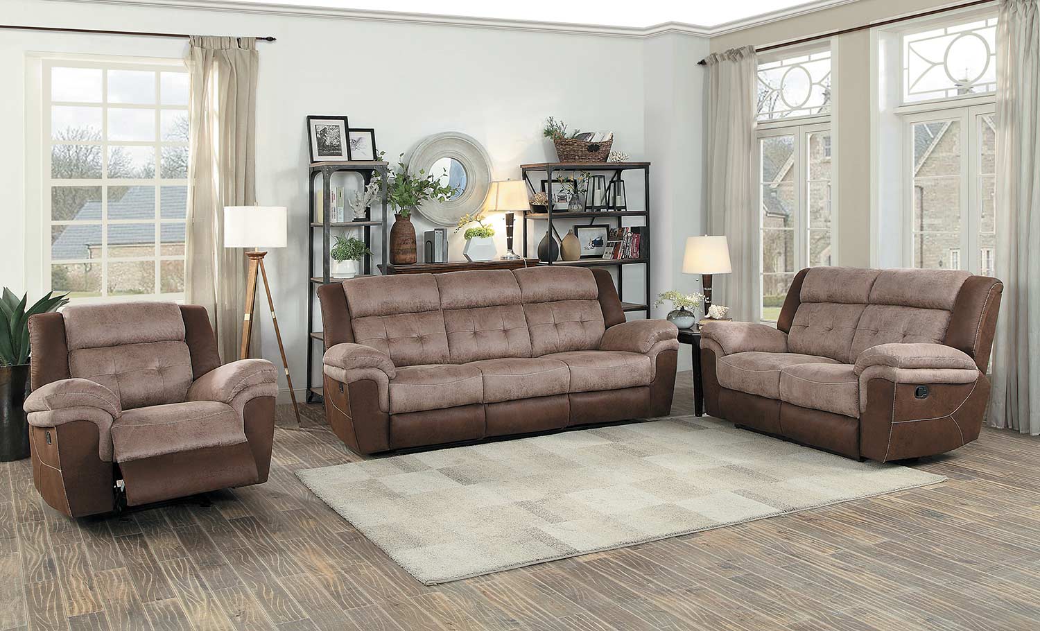 Homelegance Chai Reclining Sofa Set - Brown and dark brown polished microfiber