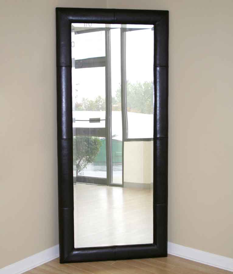 Wholesale Interiors A-61-1 Floor Mirror - Black BiCast Leather