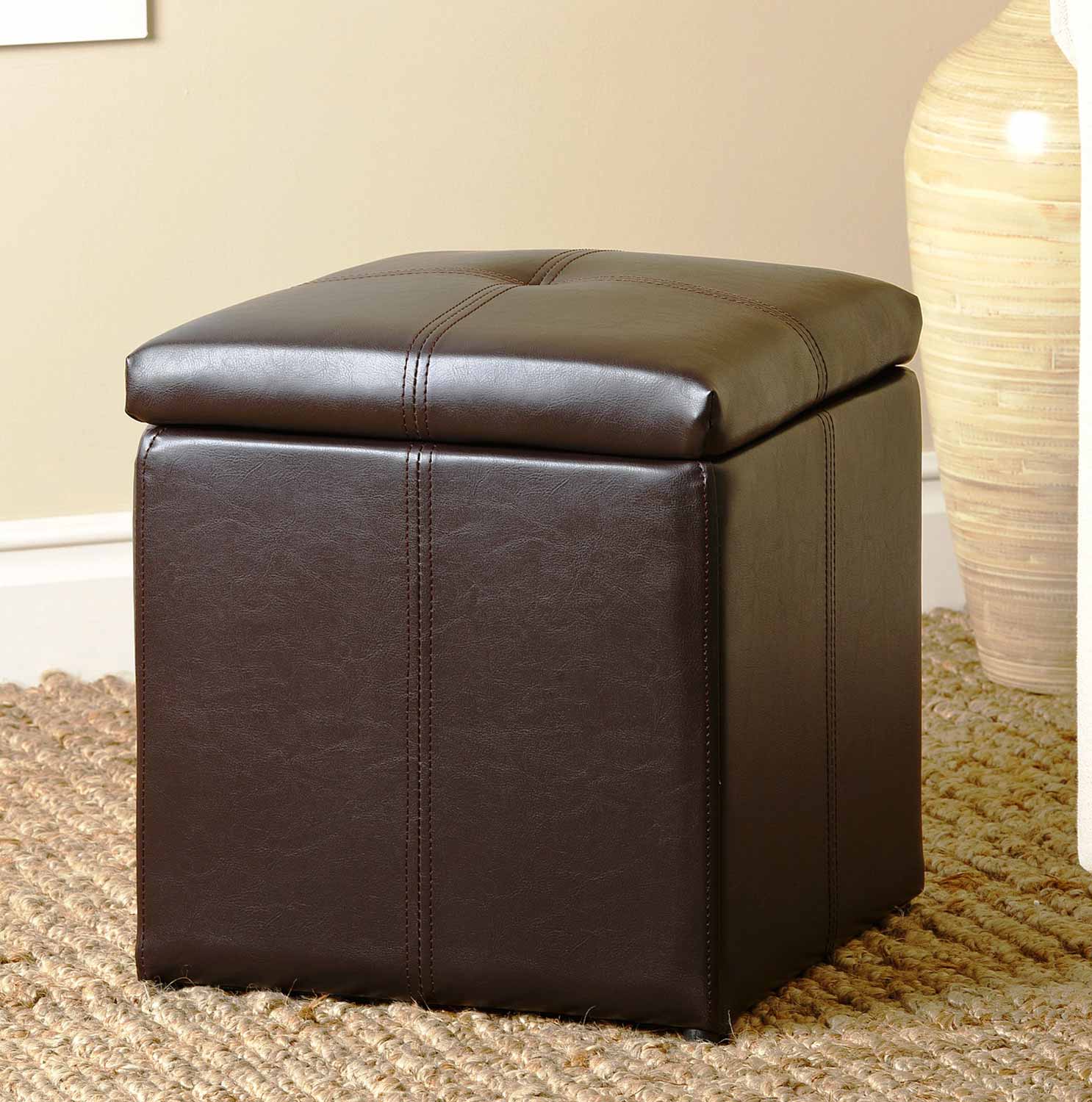 Abbyson Living Parker Storage Bonded Leather Tufted Ottoman - Brown