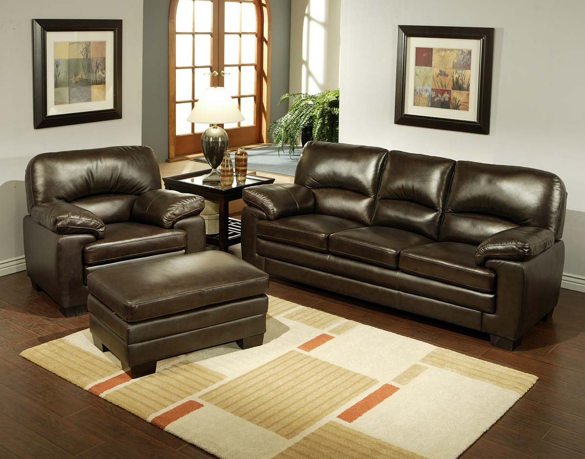 Abbyson Living Charleston Italian Leather 3-Piece Sofa, Armchair and Ottoman Set